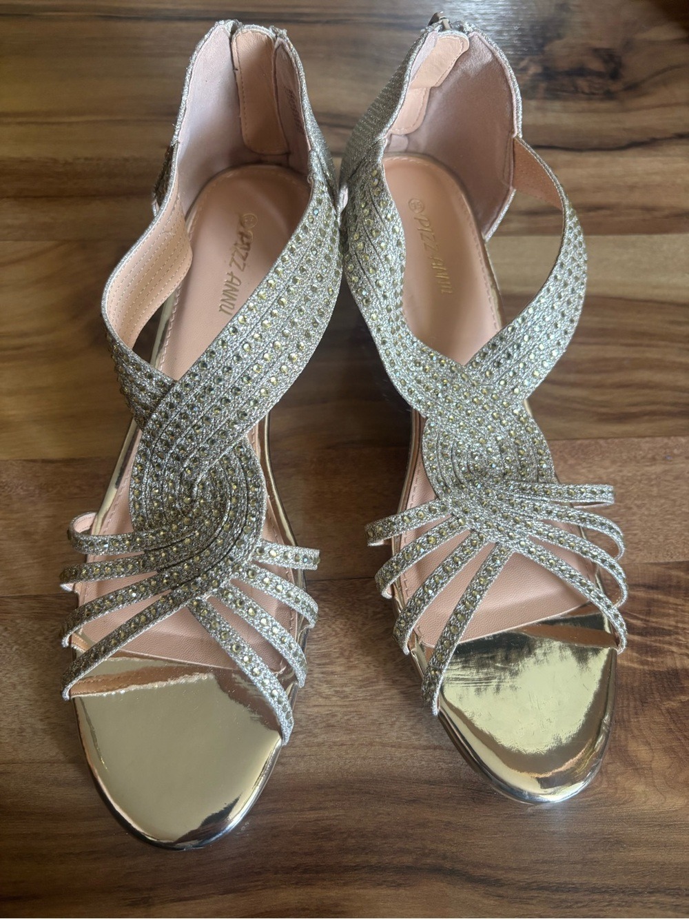 Gold Sparkle Wedge Sandals Women Size 9.5 - Picture 5 of 11